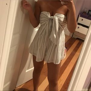 NWT tie front white striped romper